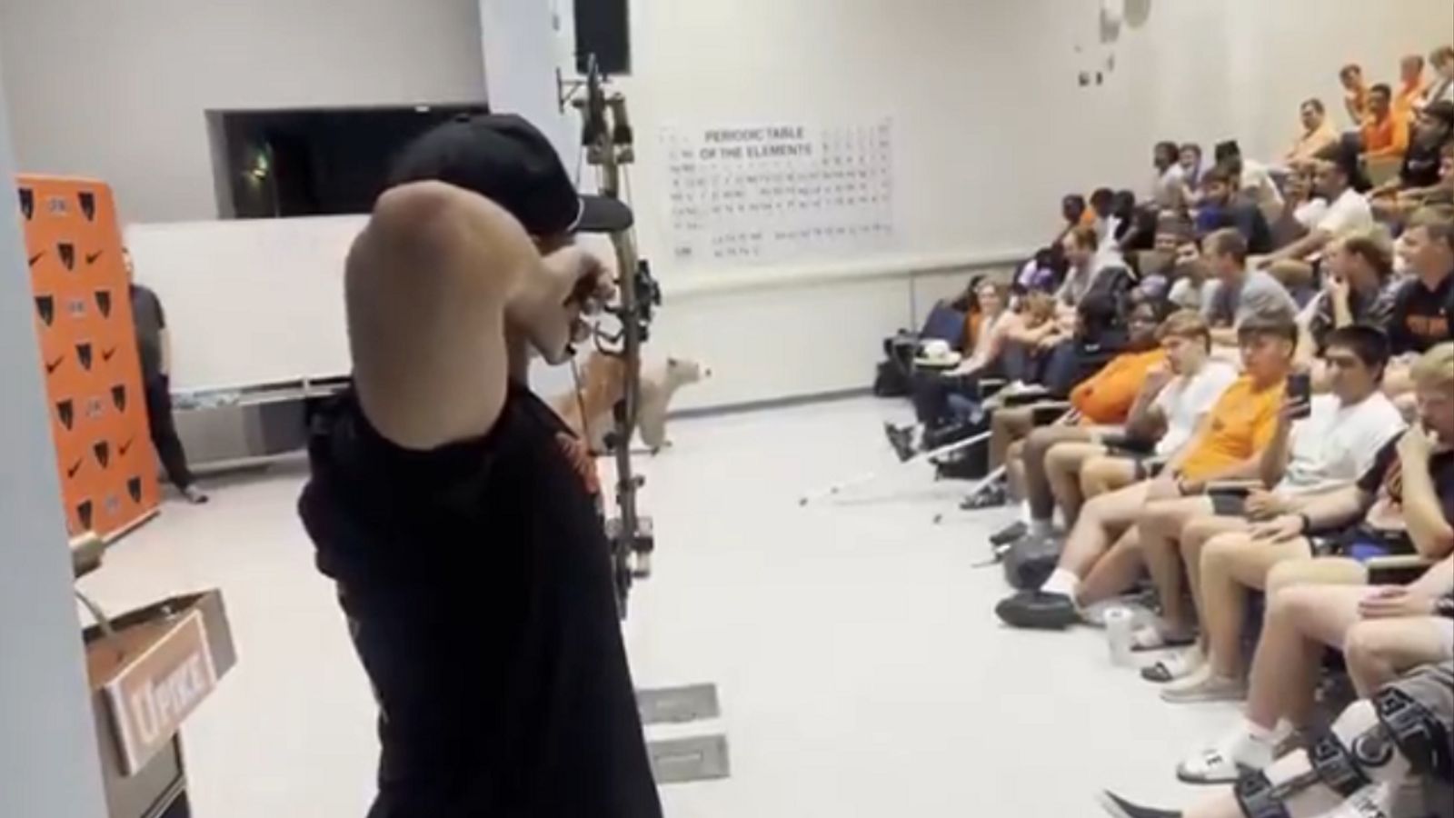 Video: UPike shoots bow and arrow in team meeting as program enters uncharted territory as the hunted (Featured)